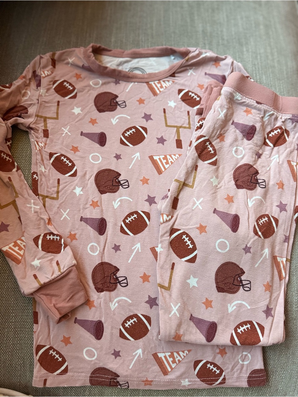 Kids Long-Sleeve Football Print Pajama Set - Pink